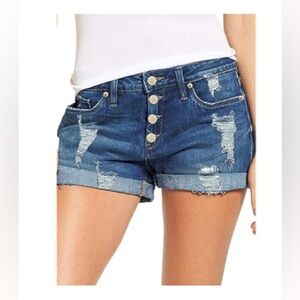 NWOT Angerella Women’s Mid Rise Ripped Jean Denim Shorts Stretchy X-Large XL